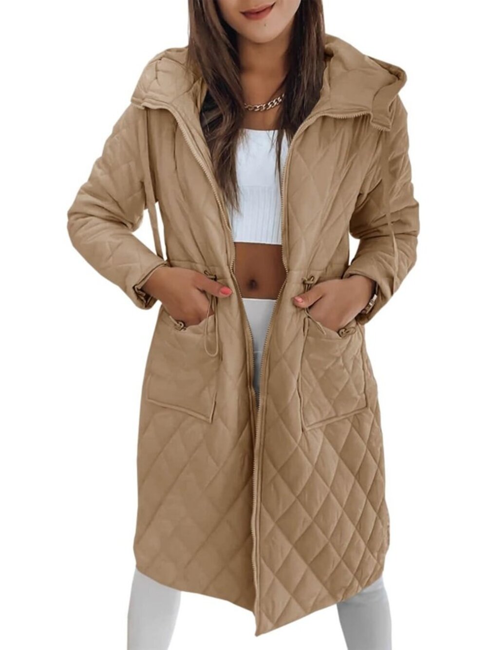 Lightweight Hooded Long Quilted Puffer Jacket for Women - Stylish Winter